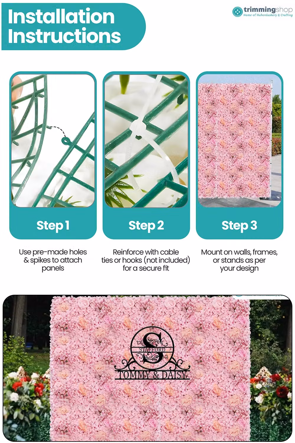 Neel Blue Pink Artificial Hydrangea Flower Wall Panel for Wedding Photography Backdrops