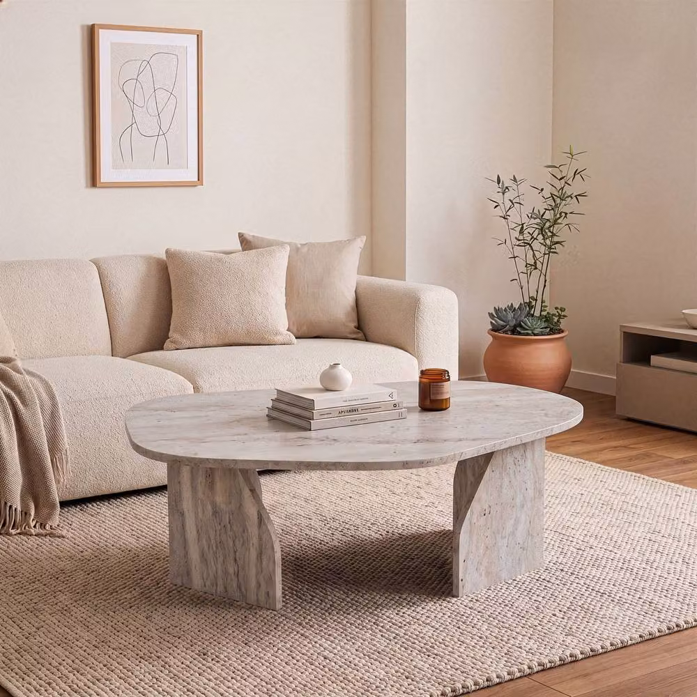 CALICOSY Modern Coffee Table with Rounded Rectangular Top in Cream and Beige, W/D/H: 60 x 60 x 35 cm – 2