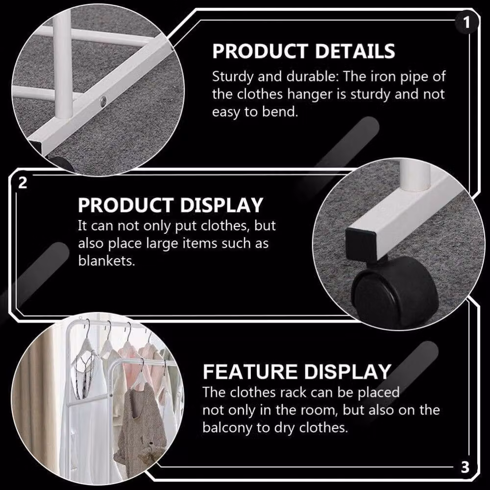 Havendro Heavy Duty Rolling Clothes Rack with 2 Top Rods and Lower Storage, White, W: 155 cm, D: 51 cm, H: 80.5 cm – 3