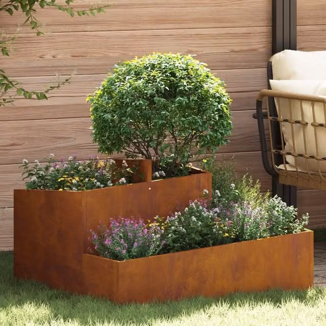 Berkfield Home Brown Weathering Steel Ornamental Garden Planter Tub W: 80 cm, D: 80 cm, H: 50 cm
