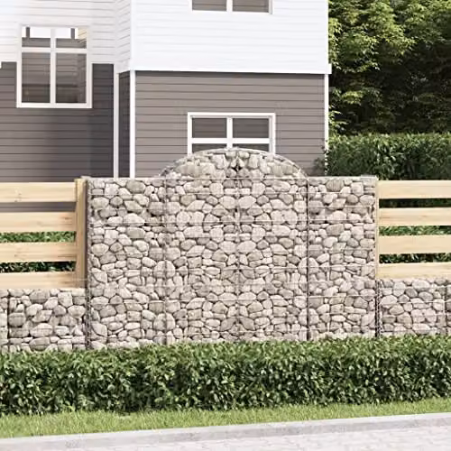 vidaXL Set of 8 Arched Gabion Baskets in Silver Galvanised Steel, W/D/H: 200 x 30 x 140/160 cm – 2