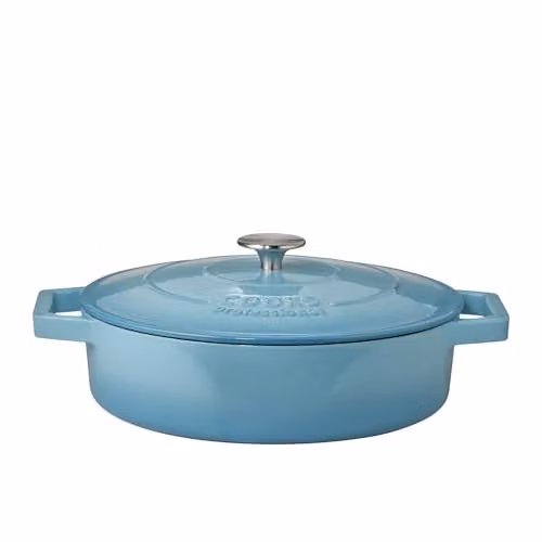 Cooks Professional Blue Enamelled Cast Iron Shallow Casserole Dish with Lid and Handles, 4.3 l, 28 cm – 1