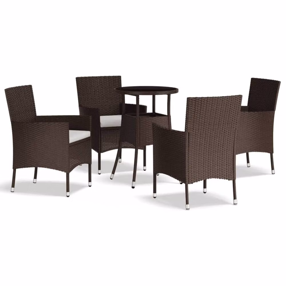 Berkfield Home Beautiful 5 Piece Garden Bistro Set with Cushions in Brown Poly Rattan – 3