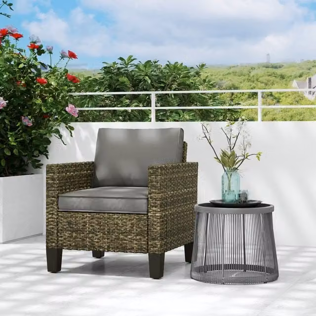 Outsunny Modern Single Rattan Garden Armchair with Cushions in Grey