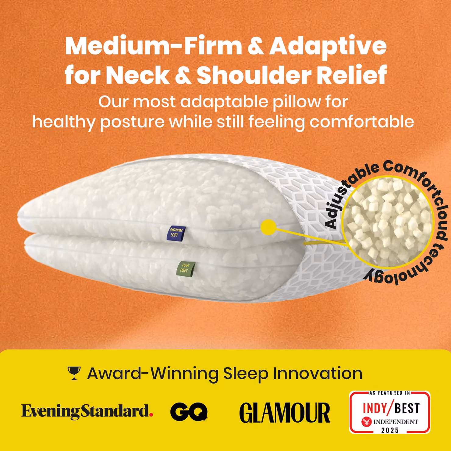 Brightr Sleep Luna Grey Memory Foam Pillow with Cooling, Antibacterial and Allergy-Friendly Removable Cover for Side, Back and Stomach Sleepers – 2