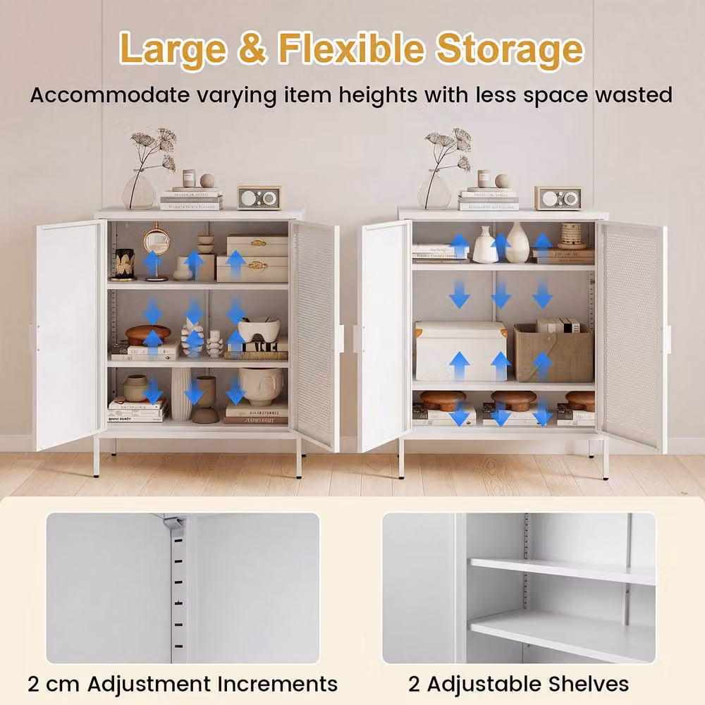 Costway Metal Storage Cabinet Buffet Sideboard with 2 Doors and Adjustable Shelves in White – 3