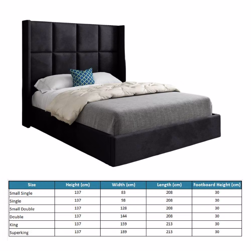 Casani Riversdale Modern Upholstered Designer Bed Frame in Black Soft Velvet, W/D/H: 144 x 137 x 200 cm – 5