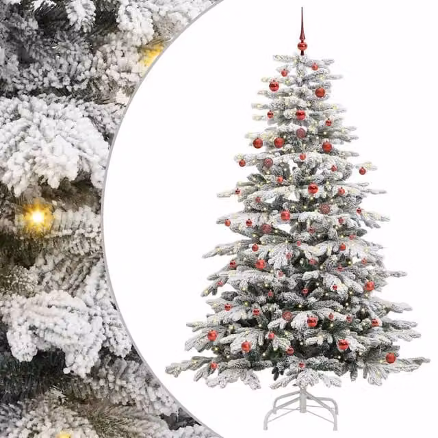 Berkfield Home Artificial Hinged Christmas Tree in White, Height: 210 cm – 1