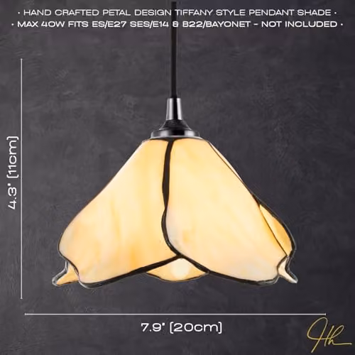 Happy Homewares Amber and Beige Glass Pendant Lighting Shade with Organic Floral Design W/D/H: 20 x 20 x 11 cm – 2