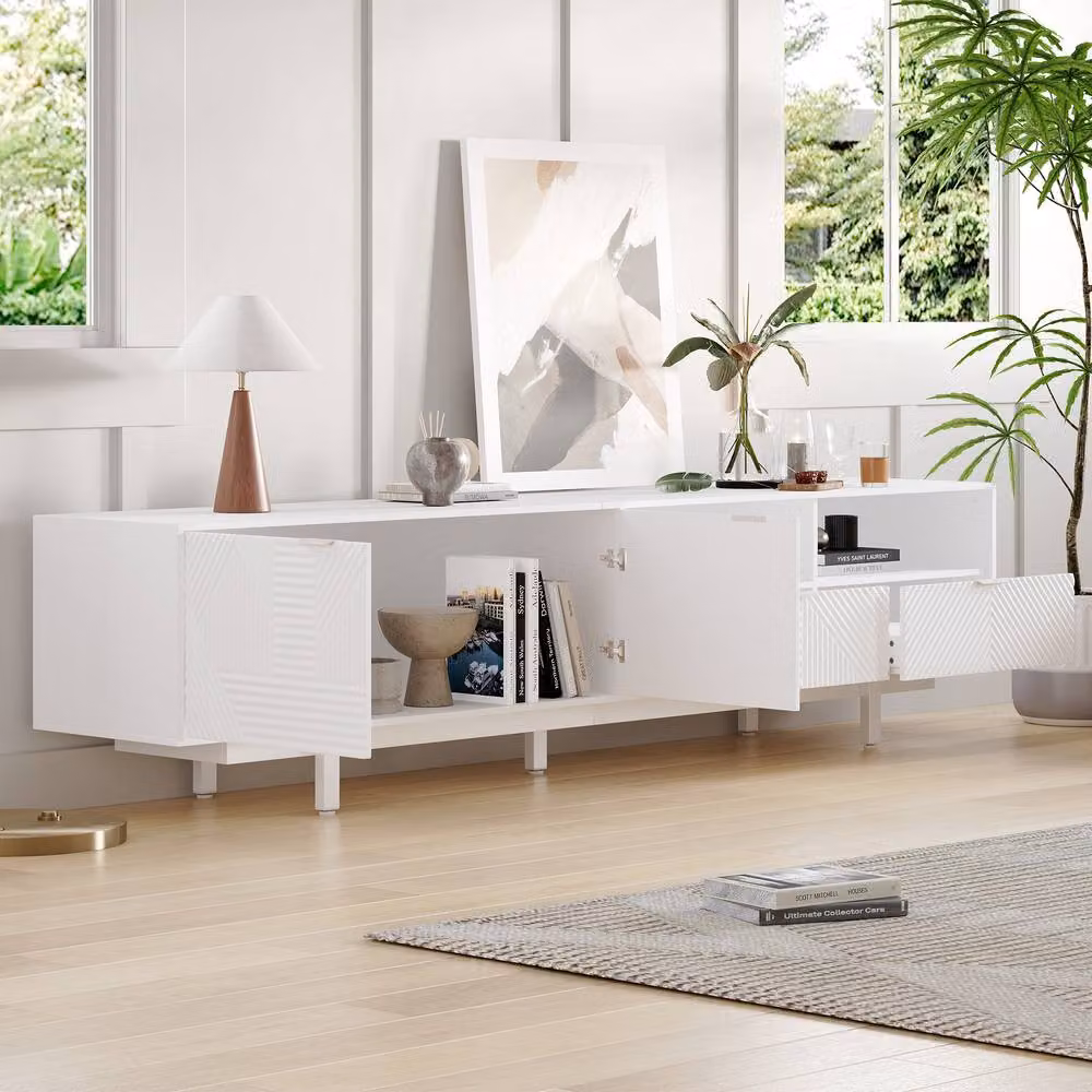 Rolipo Modern Bohemian White TV Stand for up to 90 Inch TVs, Width: 200 cm – 5