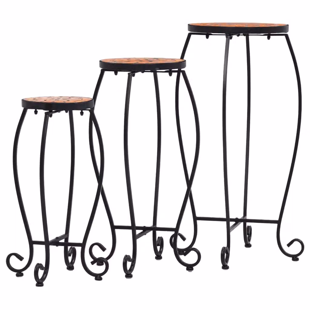 Berkfield Home Mosaic Set of 3 Terracotta Ceramic and Metal Tables in Brown – 2