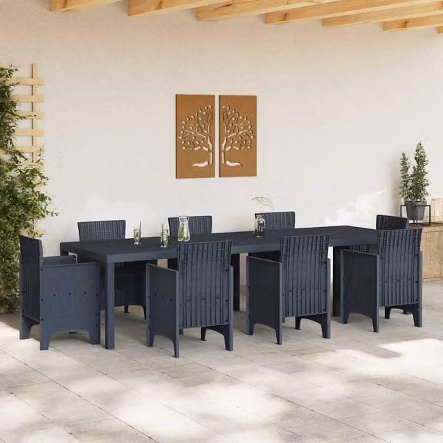Berkfield Home Modern Anthracite Poly Rattan Garden Table, W/D/H: 300 x 100 x 73 cm