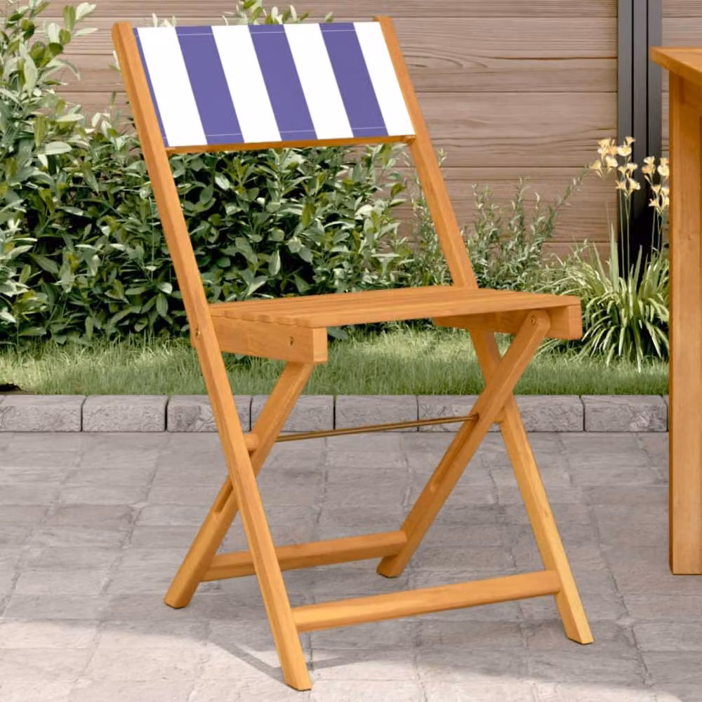 Berkfield Home Bistro Chairs Set of 2 in Blue and White Maritime Acacia Wood and Fabric – 2