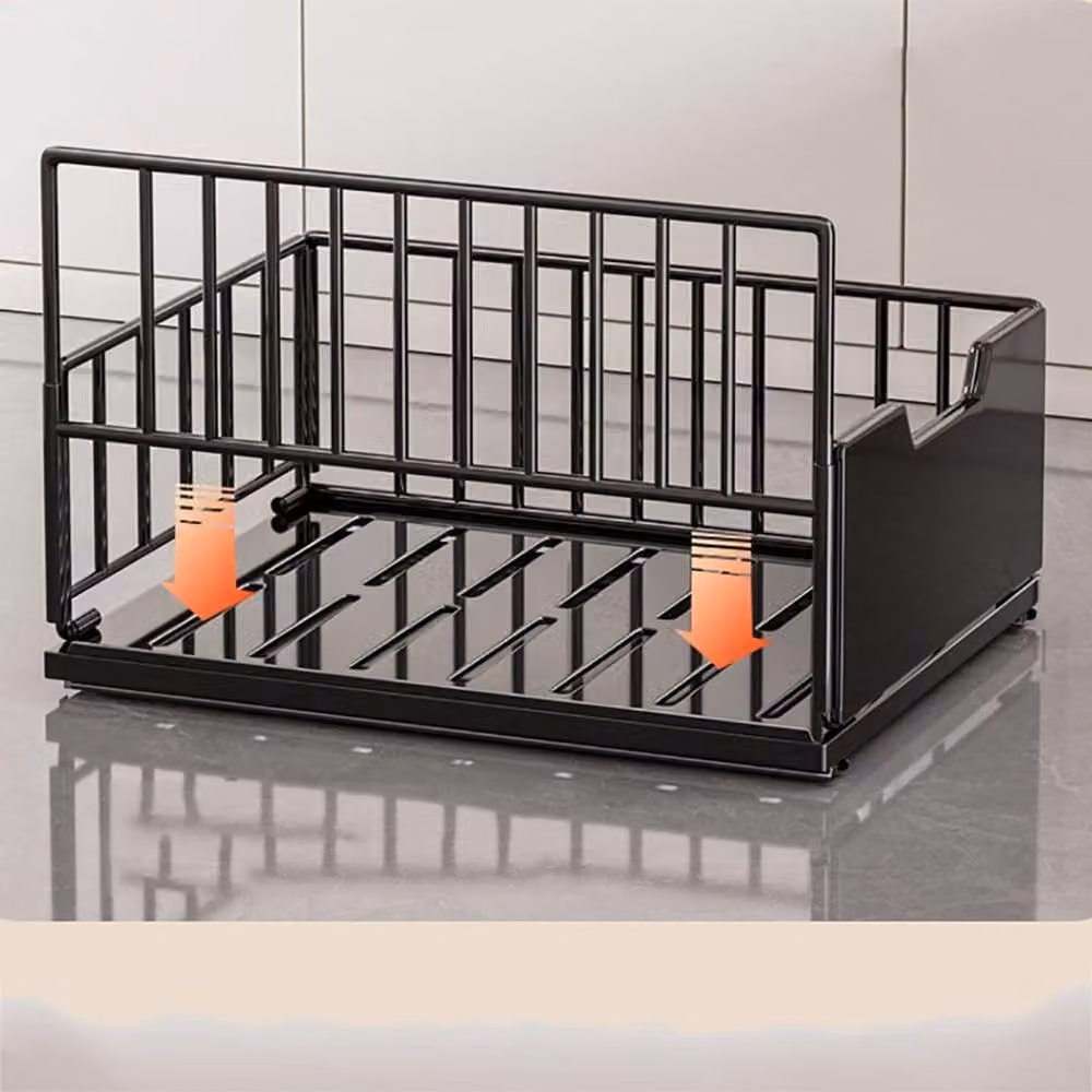 London Boutique Adjustable Metal Pull Out Kitchen Drawer Organizer Basket, Black – 6