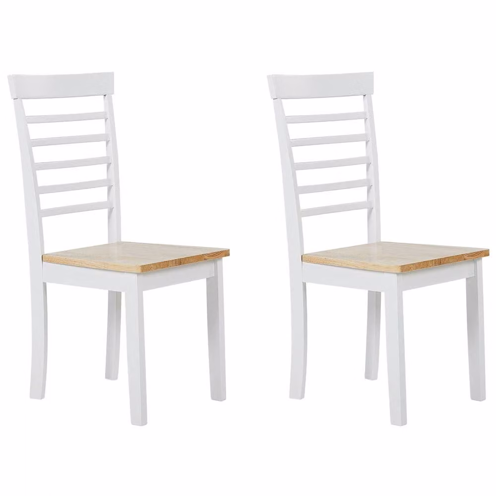 Wyld and Coco Everwood Set of 2 Rubberwood Ladder Back Dining Chairs, Light Brown and White – 2