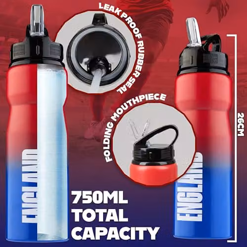 Hy-Pro International Aluminium Sports Water Bottle with Straw, 750ml, Red, Blue and Multicolour – 6