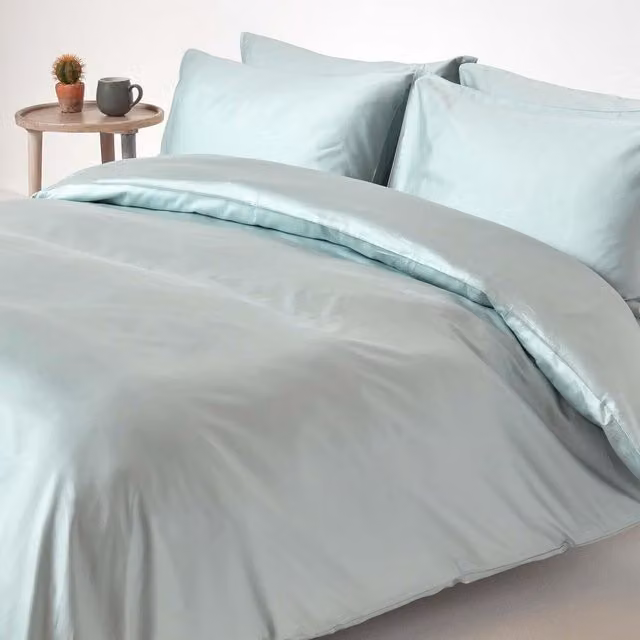 Homescapes Organic GOTS Combed Cotton Duvet Cover Set, Blue, 140 x 200 cm