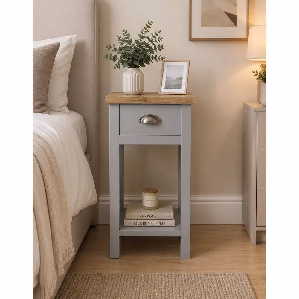 Kelvenix Modern Oak Bedside Cabinet in Grey – 3
