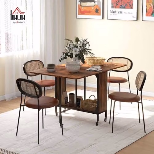 HOMCOM Mobile Folding Dining Table with Drop Leaf, Rustic Brown, W/D/H: 120 x 80 x 74 cm – 2