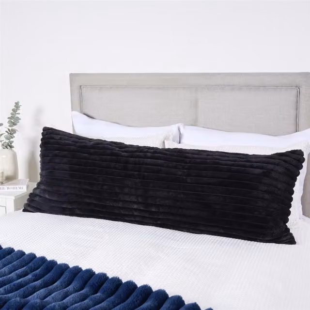 OHS Ribbed Faux Fur Bolster Pillow in Black for Maternity Support and Side Sleeping – 6