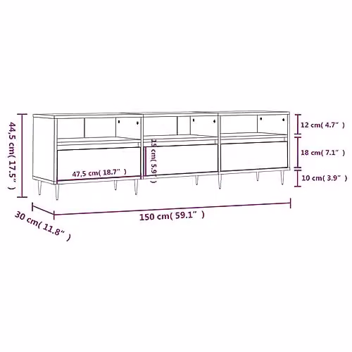 vidaXL Modern TV Cabinet in Smoked Oak, W: 150 cm, D: 30 cm, H: 44.5 cm – 2