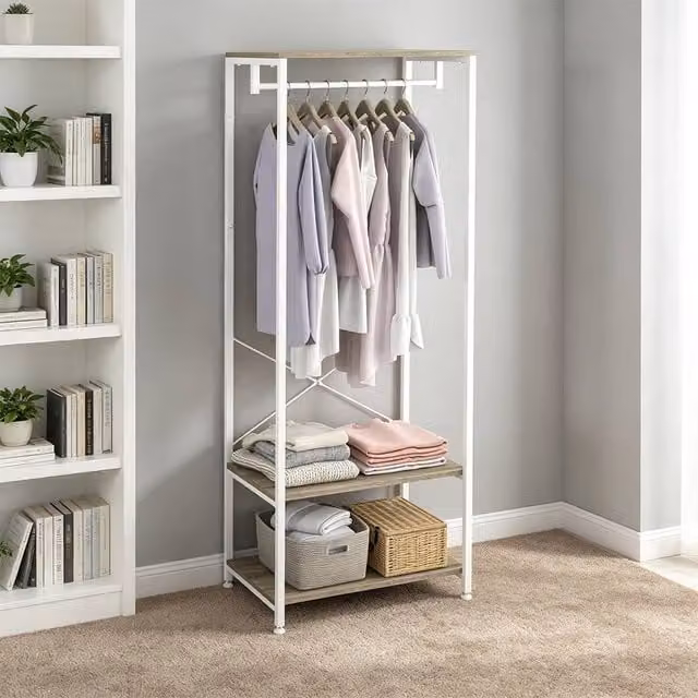 ERGOVEXA Grey and White Hallway Coat Rack and Shoe Bench with 2 Shelves