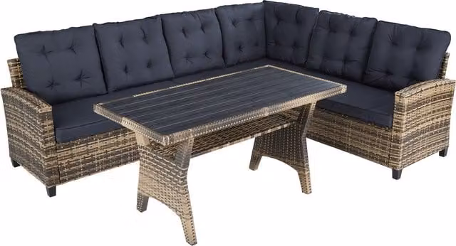 tectake Catania Garden Dining Set with 6 Seats and 1 Rectangular Table in Nature Polyrattan