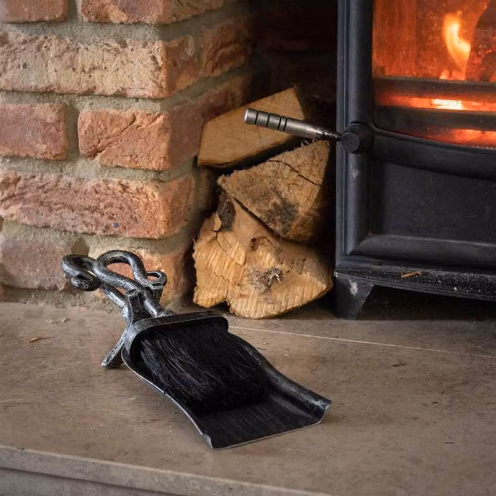 Lemon Pavilion Furniture and Decor Brushed Steel Crook Top Hearth Tidy Set in Black and Silver, W: 13 cm, D: 8 cm, H: 37 cm – 3