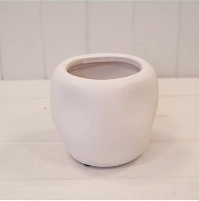 KDMD White Textured Stone Round Tabletop Plant Pot