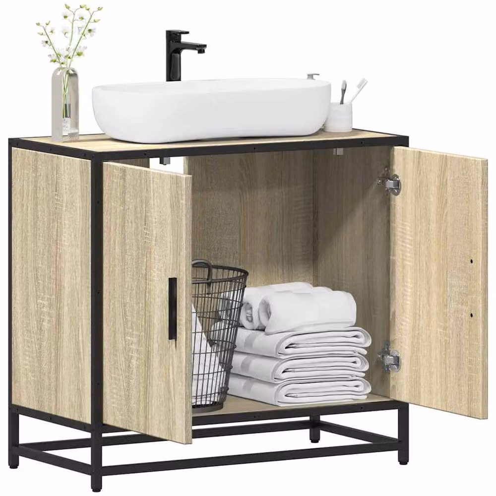 Berkfield Home Freestanding Bathroom Sink Cabinet in Sonoma Oak, Tan, W/D/H: 65 x 33 x 60 cm – 2