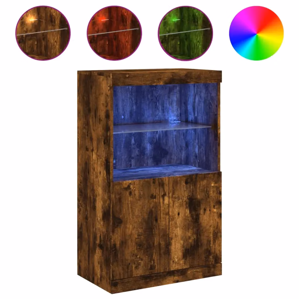Berkfield Home Modern Sideboard with Integrated LED Lights in Smoked Oak Brown, W: 60.5 cm, D: 37 cm, H: 100 cm – 2