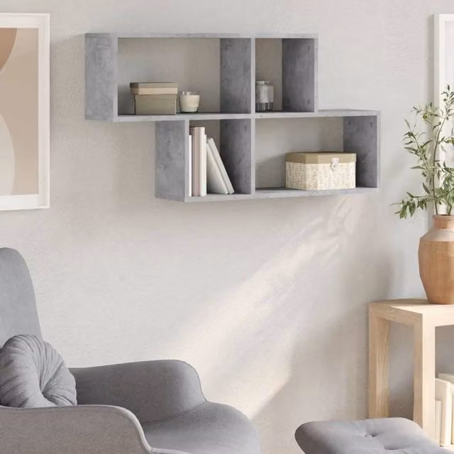 Berkfield Home Wall Mounted Concrete Grey MDF Wall Shelf, W/D/H: 100 x 20 x 53 cm