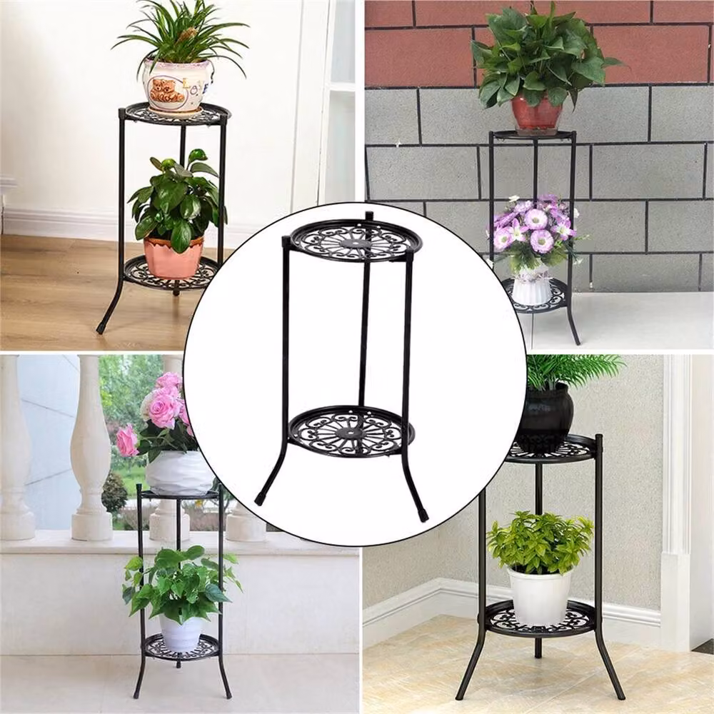 KORVIXA 2 Tier Metal Plant Stand Flower Pot Rack in Black, W: 50 cm, D: 50 cm, H: 50 cm – 3