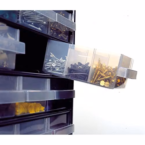 Raaco 137386 1260-00 Blue Steel Metal Cabinet with 60 Transparent Plastic Drawers – 2