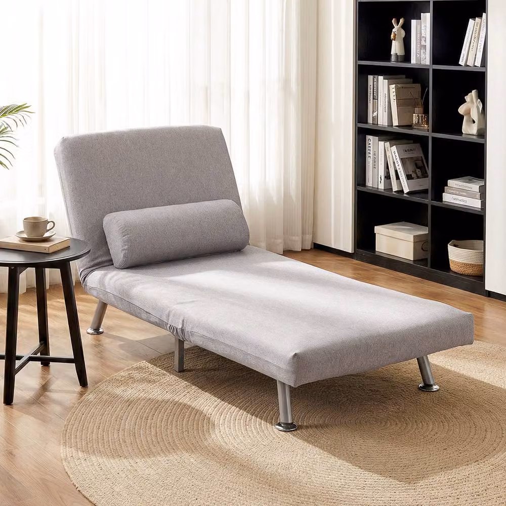 STILVORA Grey Linen Chair Bed with Removable Pillow and Metal Frame – 2