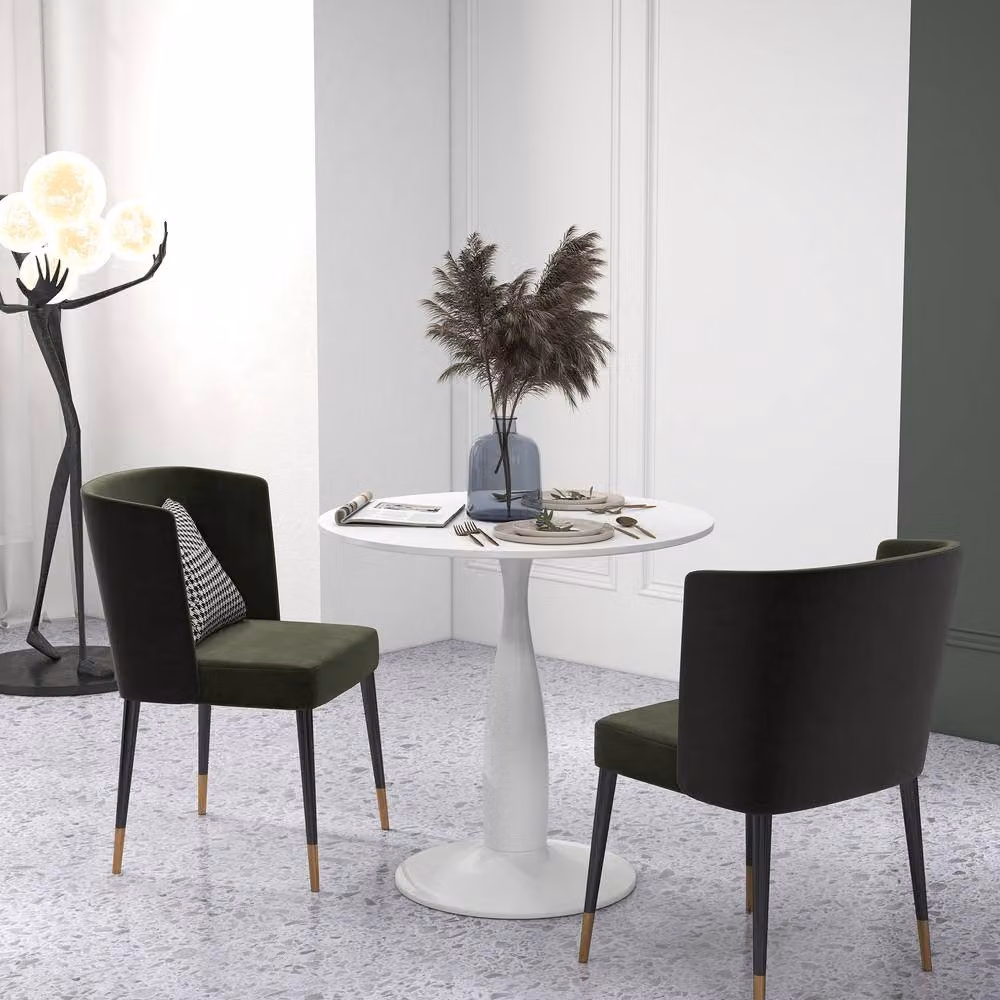 STILVORA Modern Round 2-Seater Dining Table in White with Metal Base – 2