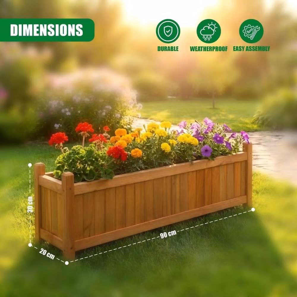 SPETLEK Set of 2 Large Rectangular Wooden Garden Planters in Brown – 2