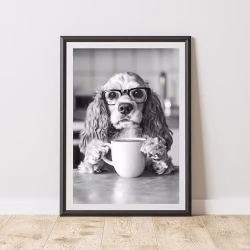 60 Second Makeover Funny Cocker Spaniel Drinking Coffee Multicolour Paper Poster, A3