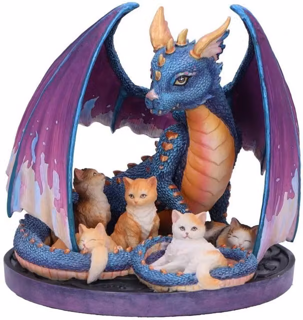 Nemesis Now Foster Family Dragon and Cats Multicolour Ornament, Height: 12.5 cm