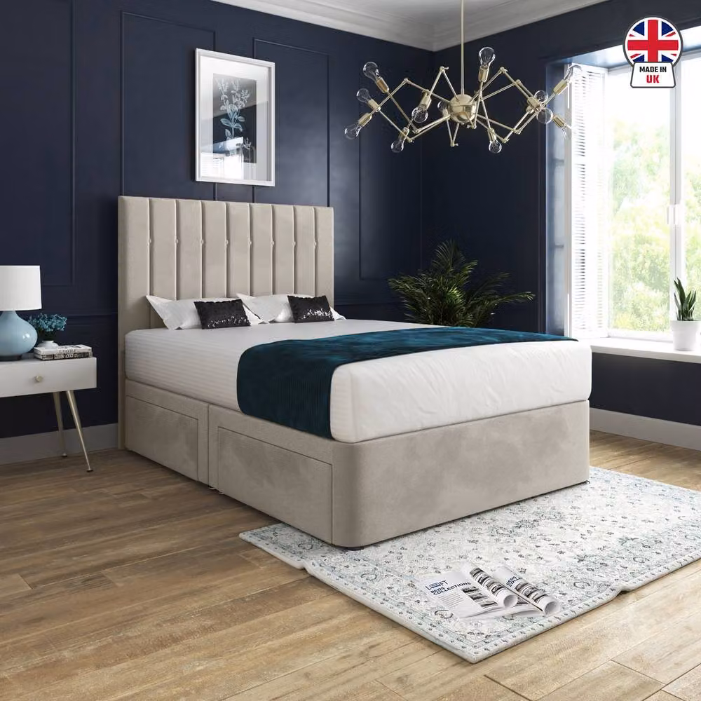KDMD Radstock Modern Upholstered Velvet Bed Frame in Beige, W: 140 cm, D: 200 cm – 3