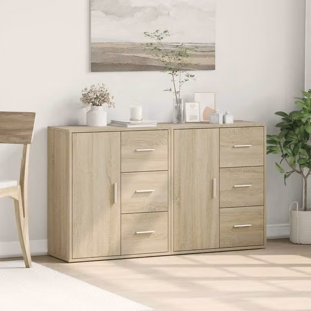 Berkfield Home Set of 2 Sonoma Oak Sideboards in Light Tan Beige, W/D/H: 60 x 31 x 70 cm – 1