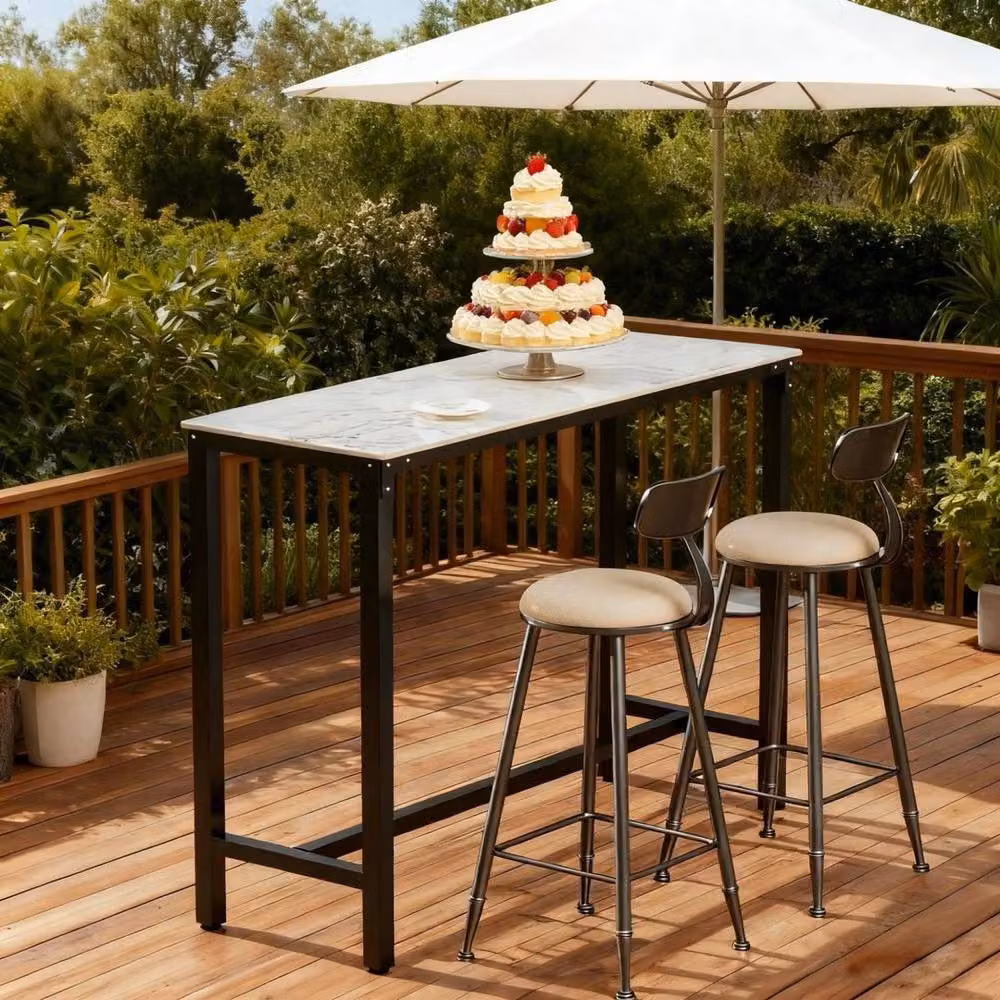 NESTLUNE Modern Bar Table for Dining and Kitchen, Grey and White, W: 100 cm, D: 15 cm, H: 105 cm – 2
