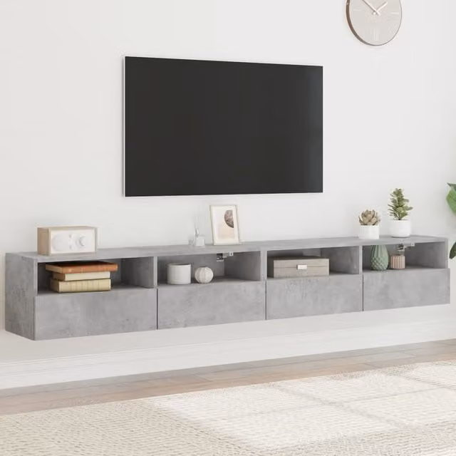 Berkfield Home Set of 2 Modern Wall Mounted TV Cabinets in Concrete Grey, W/D/H: 100 x 30 x 30 cm – 1