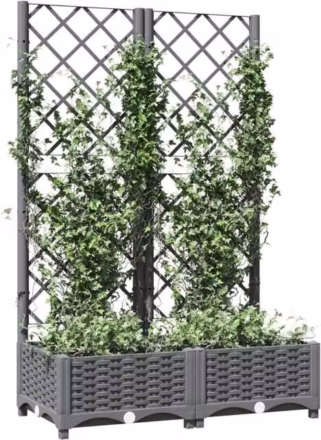 Berkfield Home Garden Planter with Trellis, Light Grey, W: 80 cm, D: 40 cm, H: 121.5 cm – 1