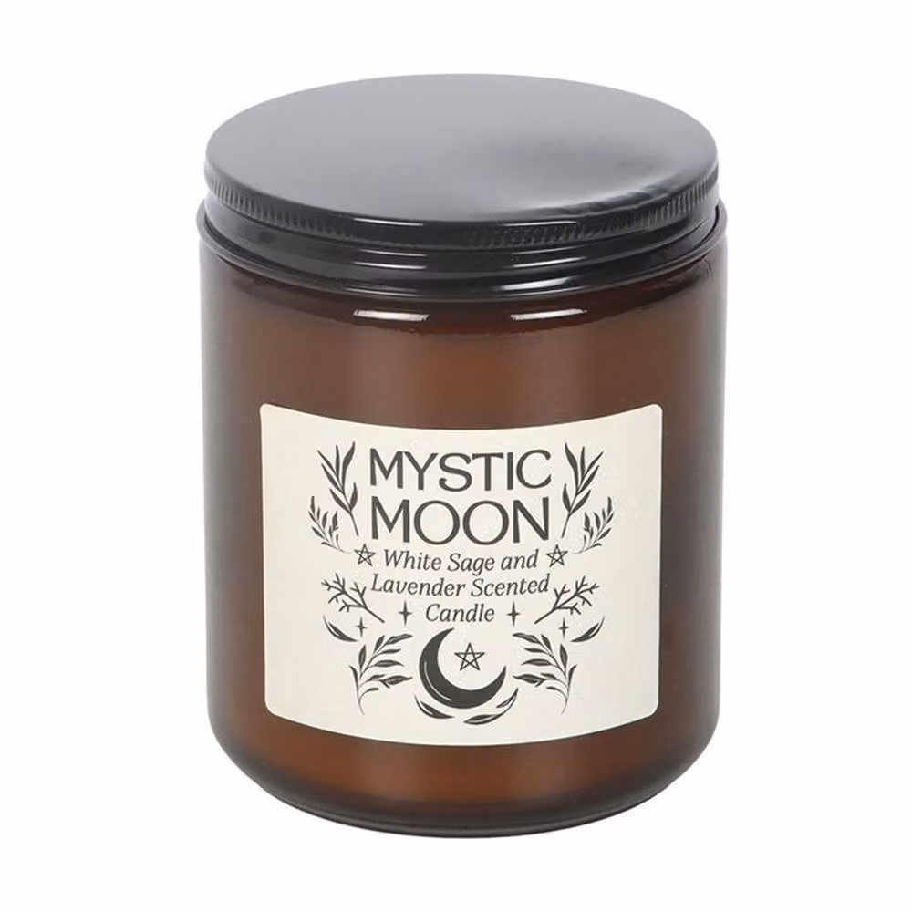 Uniqueful Mystic Moon Sage and Lavender Amber Glass Candle in Brown – 3