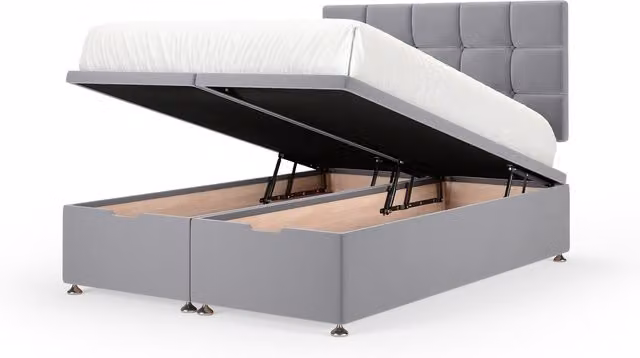 Bedmaster Plush Velvet Ottoman Divan Base and Square Headboard in Silver Grey, W/D/H: 180 x 200 cm