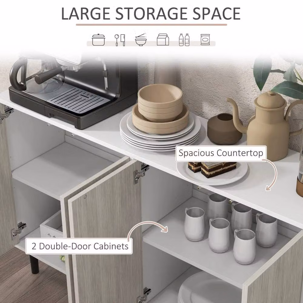 NESTLUNE Modern Grey Wood Sideboard Storage Cabinet for Living Room or Kitchen – 4