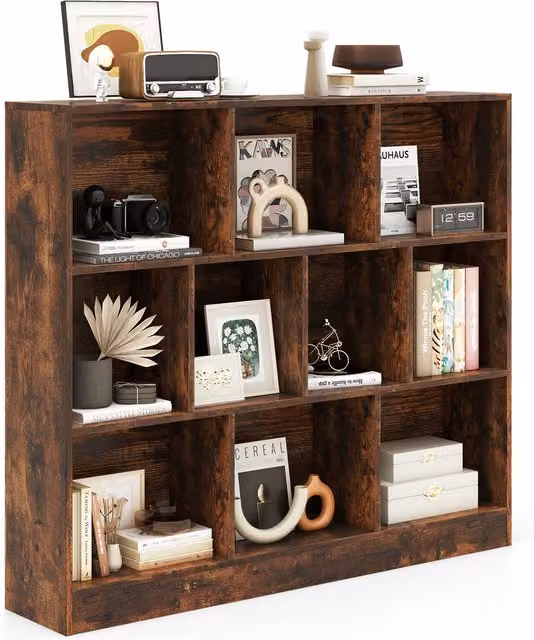 COSTWAY 10-Cube Freestanding Bookshelf Storage Organiser in Brown
