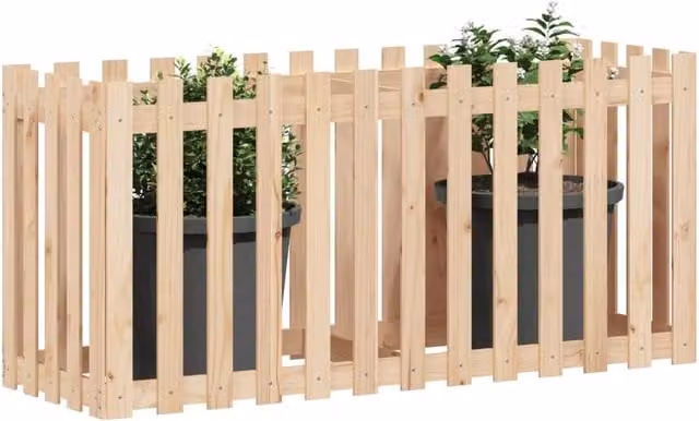 Berkfield Home Garden Raised Bed with Fence Design in Natural Wood, W/D/H: 150 x 50 x 70 cm – 1