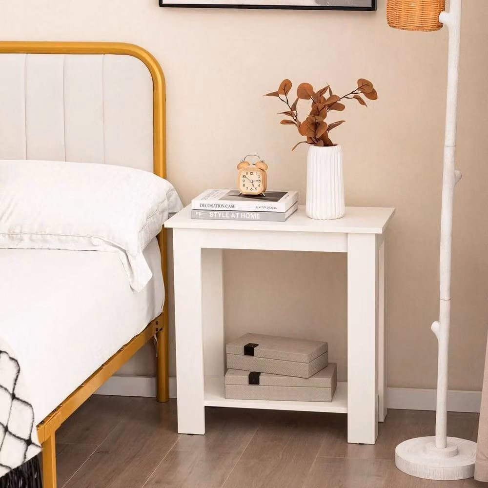KORVIXA 2-Tier Modern White End Table, Bedside Table and Nightstand – 2